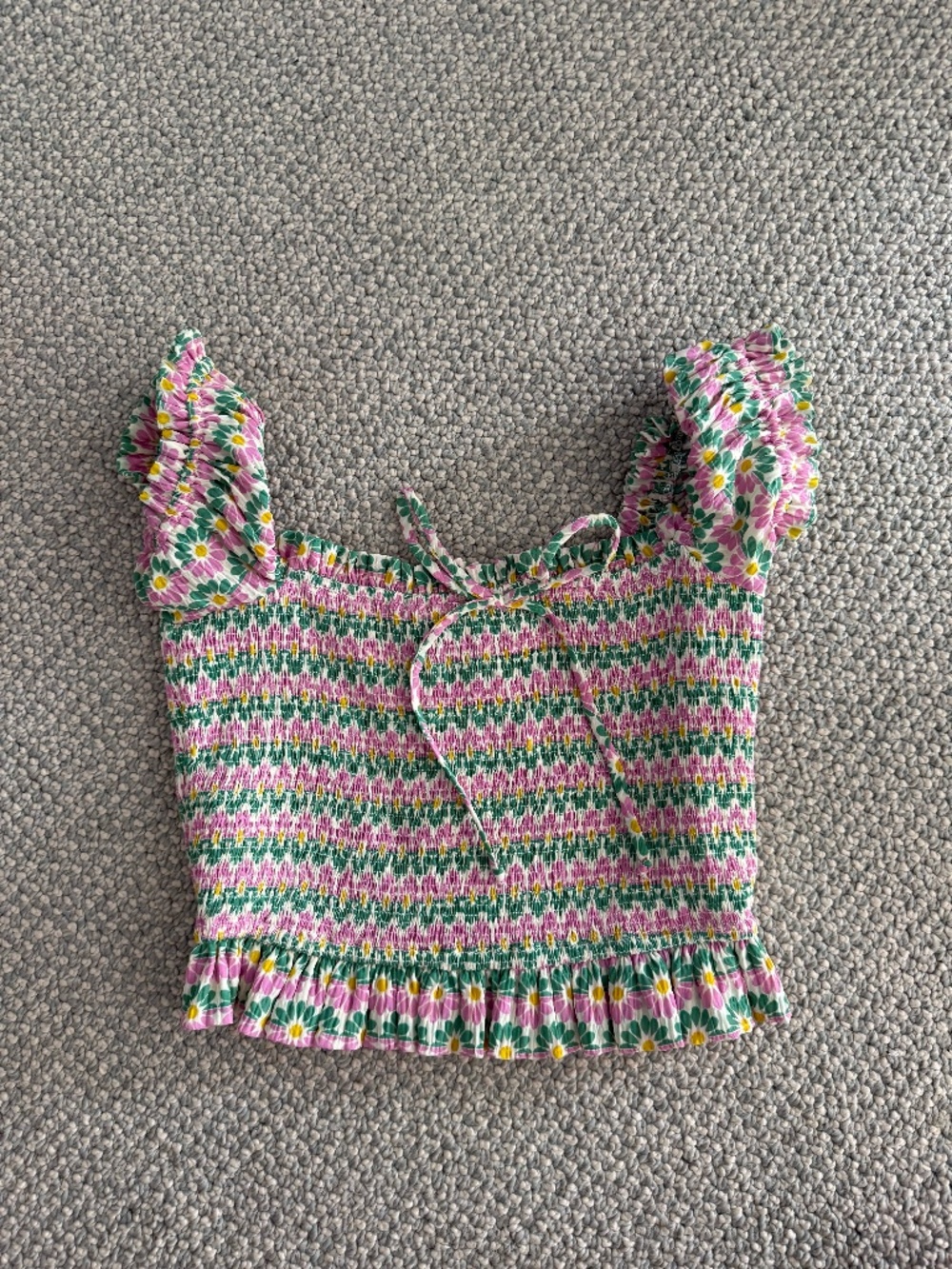 Floral Smocked Puff Sleeve Crop Top